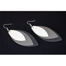 Miniblings Faux Leather Leaf Earrings Pendant Leaves Feather Natural Autumn Black - Handmade Fashion Jewellery I Earrings Earrings Silver Plated, Faux Leather