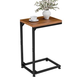 Ekisemio C Table for Sofa, C Shaped End Table with Metal Frame, Small Side Table for Couch, TV Tray for Living Room, Bedroom, Rustic Brown
