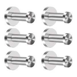Ganchos de Pared de Acero Inoxidable, Juego de 6 Piezas para Instalación Fija y Permanente, Soporte Ideal para Toallas, Abrigos y Albornoces en Baño, Cocina o Dormitorio (Plateado)
