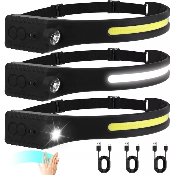 Zekory 3pcs 230° Wide Beam Head Lamp, LED Headlamp with