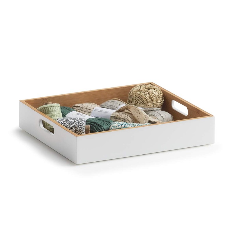 Zeller 13358 bamboo storage box, white, approximately 30 cm x