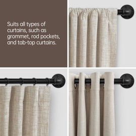 zeerobee Zeerobee Curtain Rods for Windows 66 to 120, 1 Inch Industrial Wrap Around Black Curtain Rod, Indoor/Outdoor Room Divider Adjustable Drapery Pole, 66"-120"
