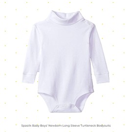 Spasilk Baby Boys’ Newborn Long Sleeve Turtleneck Bodysuits, 2 pack, 6-24 Months- White Bodysuits