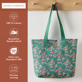 Maison d' Hermine Canvas Tote Bag for Women Cotton Canvas Reusable Shoulder Grocery Bags Bulk with Handles for Shopping Travel Holiday Mom Work Beach Lunch Men Perfect for Gift (Surya - Green)