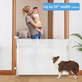 Retractable Baby Gate,Mesh Baby Gate or Mesh Dog Gate,33" Tall,Extends up to 55" Wide,Child Safety Gate for Doorways, Stairs, Hallways, Indoor/Outdoor（White,33"x55"