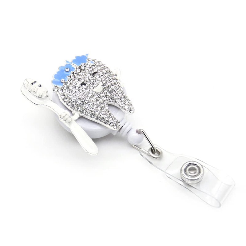 Smiling Tooth Rhinestone Alloy Badge Holder Cute Retractable ID Badge