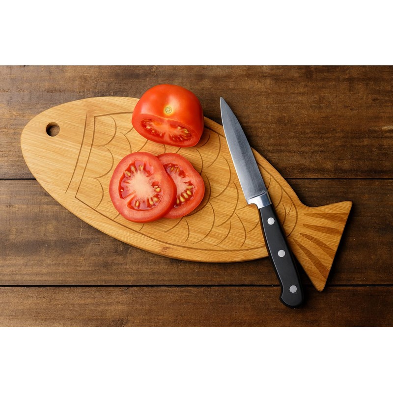 JB Home Collection, Fish Shaped Bamboo Cutting Board 13"x5.5", Premium