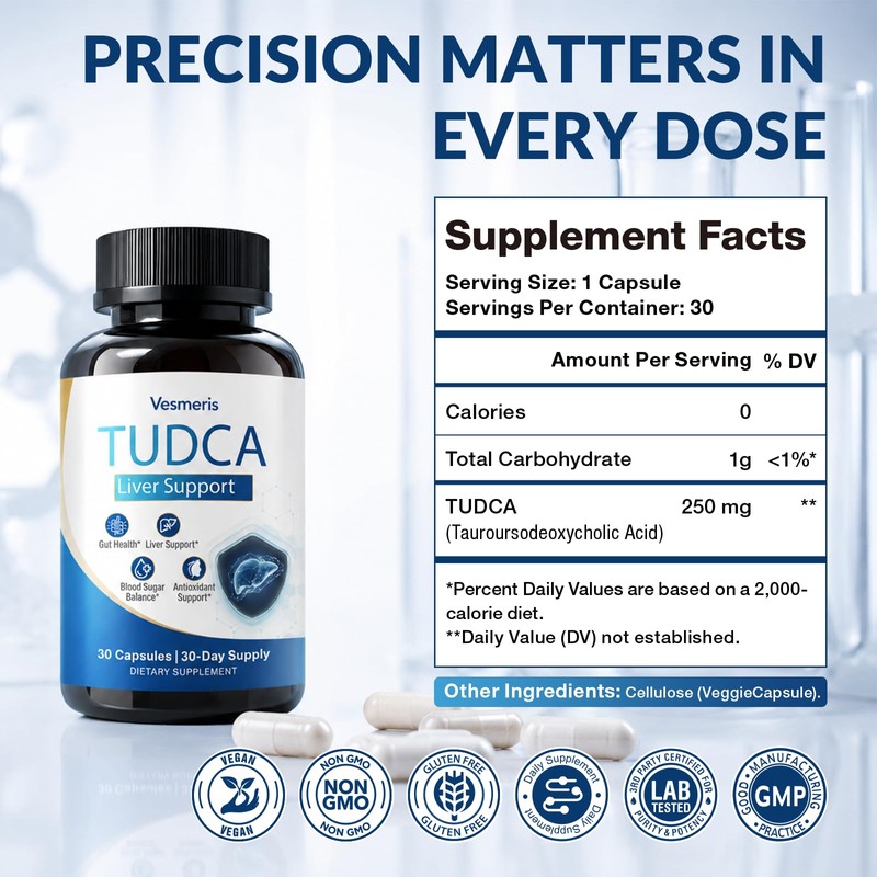 TUDCA Supplement, 250mg High Purity Tauroursodeoxycholic Acid - Clean Powerful