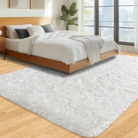 Large Shag Area Rugs 6x9, Cream White Fluffy Plush Rugs for Living Room, Soft Fuzzy Furry Rugs for Bedroom, Indoor Shggy Carpet for Kids Room Nursery Dorm Home Decor, Upgrade Non-Slip