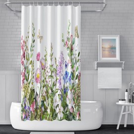 Wild Floral Shower Curtain 72x72 inch Spring Watercolor Vintage Herb Flower Bathroom Curtains Botanical Green Leaves Shower Curtain for Bathroom Decor Polyester Waterproof Fabric Include Hooks