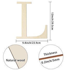 Large Wooden Letters 12 Inch Paintable Wood Letter L for Wall Decor, 1/5 Inch Thick Wooden Alphabet Letters Cutouts for DIY Crafts Project Unfinished Wood Birthday Wedding Party Home Decoration