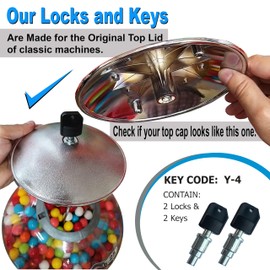 Locks & Keys Classic Gumball Machine - Vending Machines Top Lid Tubular Key Lock for Capsule, Candy, Gumball Vending Machine. Gumball Machine Lock and Key 1/4" Thread (2pc - Key Y4)…