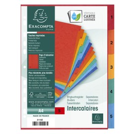 Exacompta 3110Z Premium Index 1-5 for DIN A4 Made of Strong Coloured Chipboard 5 Pieces Full Height 22.5 x 29.7 cm Full Colour 5 Colours with Index Page for DIY Dividers Dividers Strips