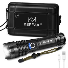 KEPEAK Flashlight, Rechargeable 5000 High Lumen Tactical Handheld Waterproof Zoomable LED Flashlight with 5 Light Modes for Emergency, Camping and Hiking