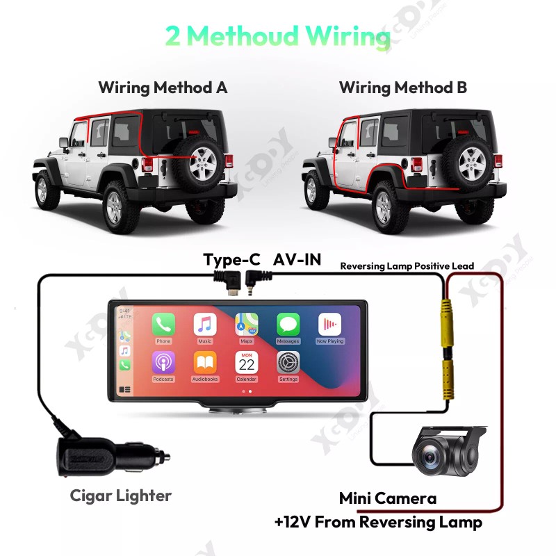 Xgody Touchscreen 4.0K Dash Cam Car Backup Camera 10.26" Wireless