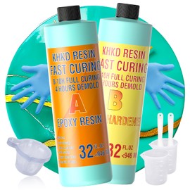 Epoxy Resin Kit - 64 OZ Fast Cure Epoxy Resin, KHKD RESIN Quick Dry Resina Epoxica Upgrade 4 Hours Unmould, Clear High Gloss Resin, Odorless Art Resin for Painting, Craft, Coasters, Coating, Jewelry