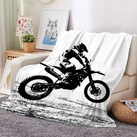 Motorcycle Cuddly Blanket, Soft and Warm Motocross Fluffy Blanket, for Teenagers, Men, Women (Motorcycle-C, 130 x 150 cm)