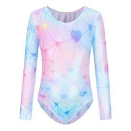 Kiscorpse Gymnastics Leotards for Girls Long Sleeve Sleeveless Glitter Ballet Leotard Stars Heart Rainbow Gymnastics Athletic for Little Girls 5-12 Years, Love-Long