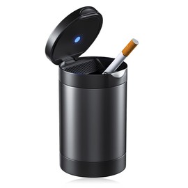 JUSTTOP Car Ashtray with Lid, Zinc Alloy Smokeless Car Ash Tray with LED Blue Light for Cup Holder, Detachable Portable Ashtray Trash Can for Car Office Home, Universal Car Accessories (Gray)