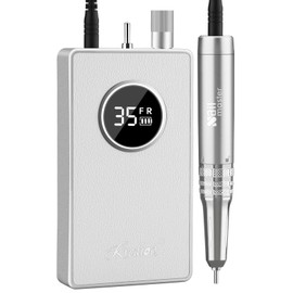 Kredioo 35000RPM Electric Nail Drill, Quiet Coreless Motor Machine, Portable E File for Acrylic Gel Nail Polishing, Manicure Pedicure Kit for Professional Salon, Home Nail Art, 48w, Silver