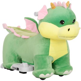 Qaba 6V Kids Ride on Horse, Battery Powered Ride on Toy, Triceratops Shaped Electric Riding Animal with Music Forward, PU Wheels, for Girls Boys Aged 18-36 Months, Green