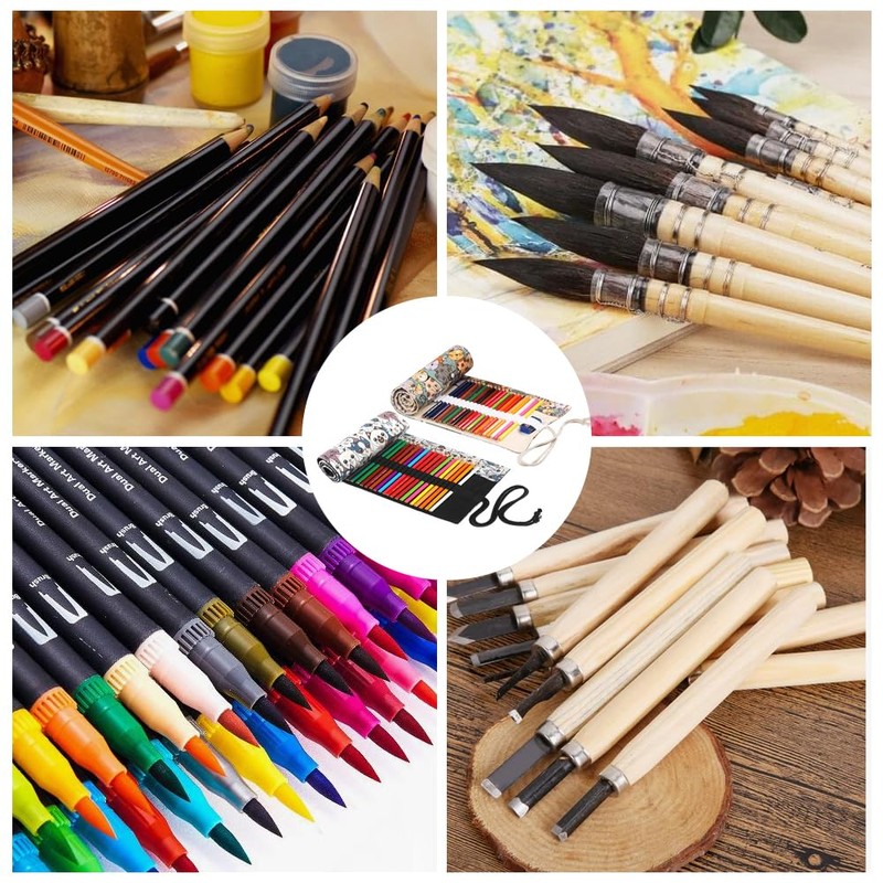 Pack of 2 Canvas Pen Roll, Rolling Pencil Case, 36
