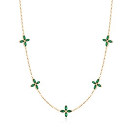 YADUDA Dainty Cubic Zirconia Leaf Clover Neckalce Tiny Cute CZ Clover Pendant Neckalce for Women 18K Gold Plated Stainless Steel Lucky Leaf Jewelry Green