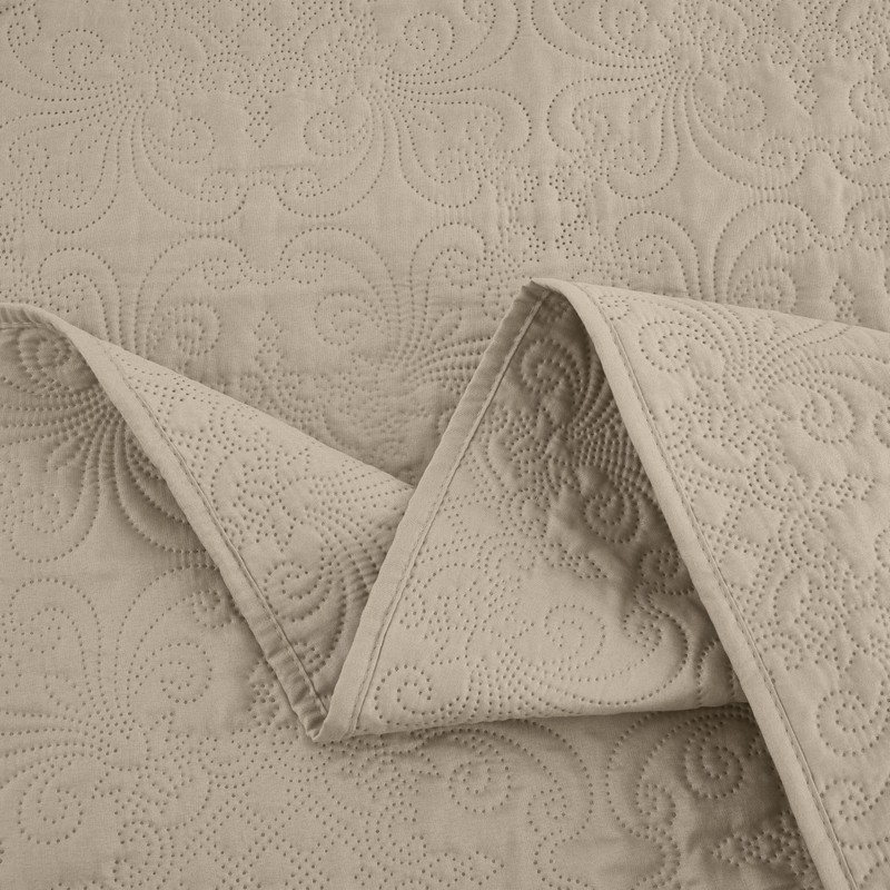 Chezmoi Collection Luca 3-Piece Oversized Bedspread Set, Queen Size, Khaki