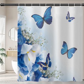 FAIRYGATE B9109 Shower Curtain with Rings Blue Shower Curtain 180 x 180 cm Waterproof Shower Curtain Bathroom Curtain Anti Mould Shower Curtain for Bathroom Bath Polyester