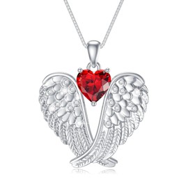 POTOPYY Garnet Angel Wings Necklace Sterling Silver Guardian Angel Pendant Garnet January Birthstone Jewelry Birthday Christmas Gifts for Women