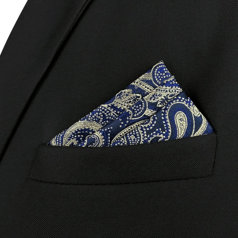 S&W SHLAX&WING Men's Blue and Gold Paisley Wedding Pocket Square,