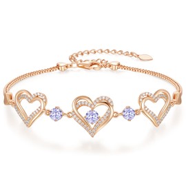 CDE Women's Bracelet 925 Sterling Silver Heart Rose Gold Gift for Her Birthstone Bracelets Women Jewellery Christmas Valentine's Day Birthday Mother's Day, Sterling Silver, Cubic Zirconia