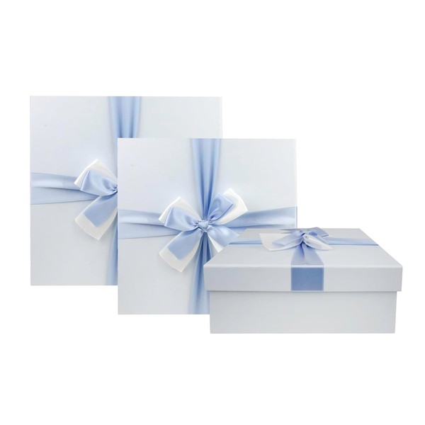 Emartbuy Set of 3 Rigid Square Gift Box, Baby Blue
