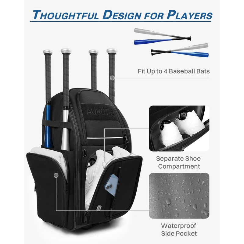 Rolling Baseball Bag with Wheels, Large All-Terrain Wheeled Softball Bag