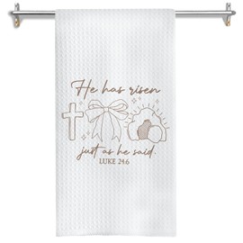 GOOZHO He is Risen Christian Kitchen Towels, Bible Verse Decor Dish Tea Towels for Kitchen, Minimalist Coquette Bow Hand Towels for Bathroom, Christian Gifts for Women Faith, 16x24 Inch