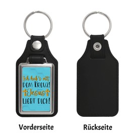 speecheese Jesus loves you keyring with faux leather pendant in blue "I have with the cross, a colourful pendant for your keychain, Jesus God religion, decorative, blue