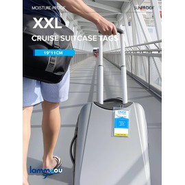 Lammcou Luggage Tags for Cruises, 4 Pieces XXL Robust Waterproof PVC Transparent Luggage Tags for Aida TUI My Ship, with 4 Screwable Metal Straps, Cruise Luggage Tag, 19 x 11 cm