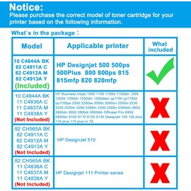 LCL Compatible Ink Cartridge 10 82 C4844A C4911A C4912A C4913A (2 Black 1Cyan 1Magenta 1Yellow) Replacement for HP Designjet 100 100plus 500 500ps 500Plus 800 800ps 815 815mfp 820 820mfp
