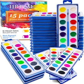 IJRPLM 15 Pack Watercolor Paint Set for Kids,16 Colors Washable Paint with Paint Brushes,Washable Water Colors Paint for Kids and Adults,Watercolor Paint for Classroom Party Favor Art Activities