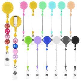 24 Pcs Beadable Badge Reels Retractable,Badges Reel Making Kit with Beads,Retractable ID Badge Holder for Nurses,Teachers,Students,Workers(Multicolor)