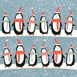 IHR Ideal Home Range Cocktail Napkins Disposable 3-Ply Paper Party Napkin Pack, 5" x 5", Christmas Penguins, 20-Count