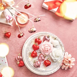 Valery Madelyn 16pcs Valentines Day Tree Decorations,Shatterproof Red Pink White Glitter Heart Baubles Hanging for Home,4cm