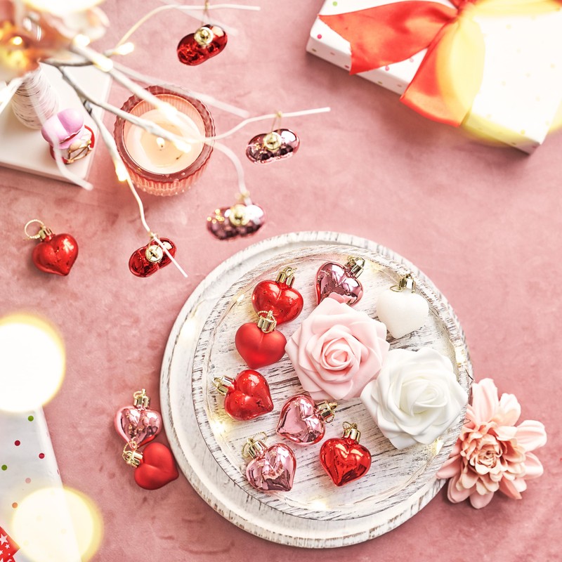 Valery Madelyn 16pcs Valentines Day Tree Decorations,Shatterproof Red Pink White