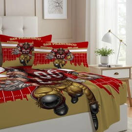 Allenjoy San Francisco American Football Red Heritage Sheets Set with Fitted Sheet, Flat Sheet and 1 Pillowcase for Men Boys Fans Son Husband Bedding Bedroom Decor, Twin Size