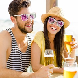 Rectangle Retro Vintage Sunglasses for Men & Women, Classic Non-slip White Frame Eyewear with Wide Temple, 100% UV Protection Polarized Pink Mirrored Lens Sunglasses