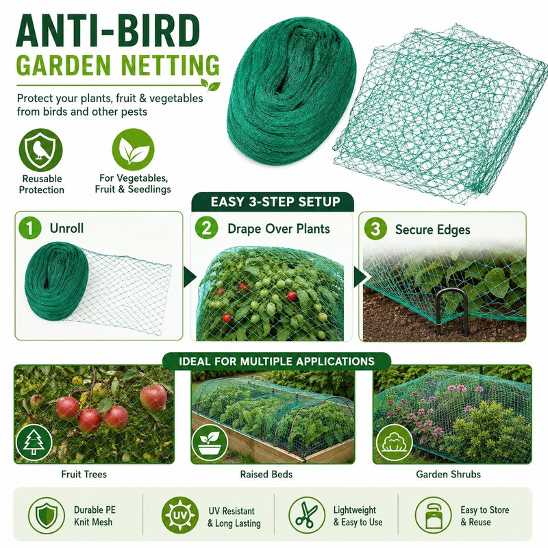 Garden Bird Netting for Plant Protection – Cut-to-Fit PE Mesh