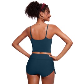 CRZ YOGA Womens Scoop Neck Bikini Tops U Back Longline Swimsuit Adjustable Spaghetti Straps Bathing Suit Crop Tankini Insignia Blue Medium