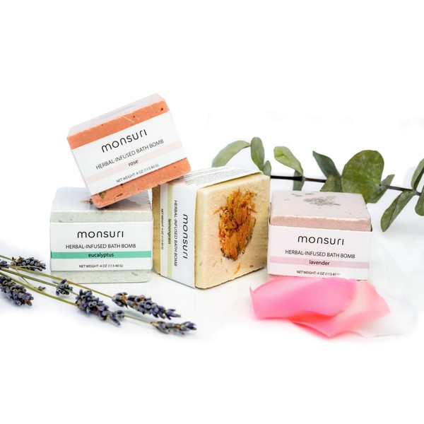 Natural Bath Bombs Gift Set: Lavender, Eucalyptus, Rose & Lemongrass Epsom Salt Bath Bombs with Organic Essential Oils for an Aromatherapy Moisturizing and Nourishing Muscle Recovery Bath Soak