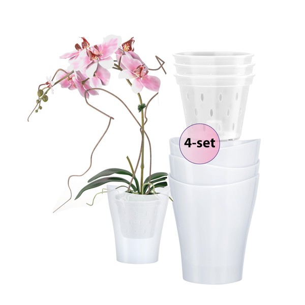 Garten lux Orchid Pots White Set of 4 2 L