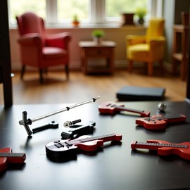 Miniature Microphone Mini Musical Instrument Dollhouse Mini Microphone Model with Stand for 1:12 Dollhouse Accessories Display - Black